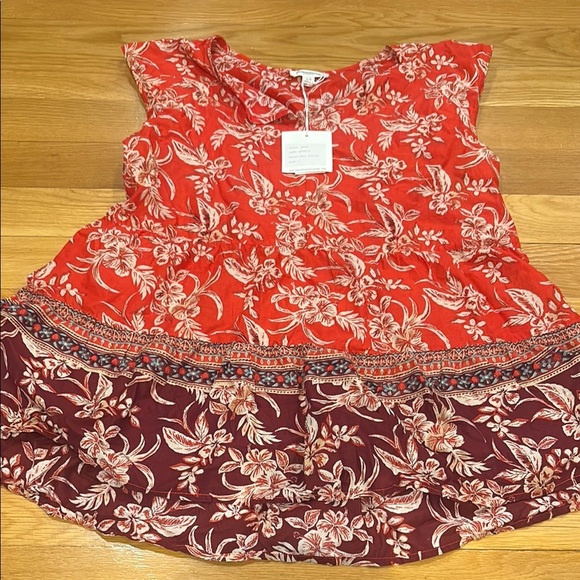 beachlunchlounge Pink and Red Peplum Cap Sleeve Blouse - Picture 1 of 3